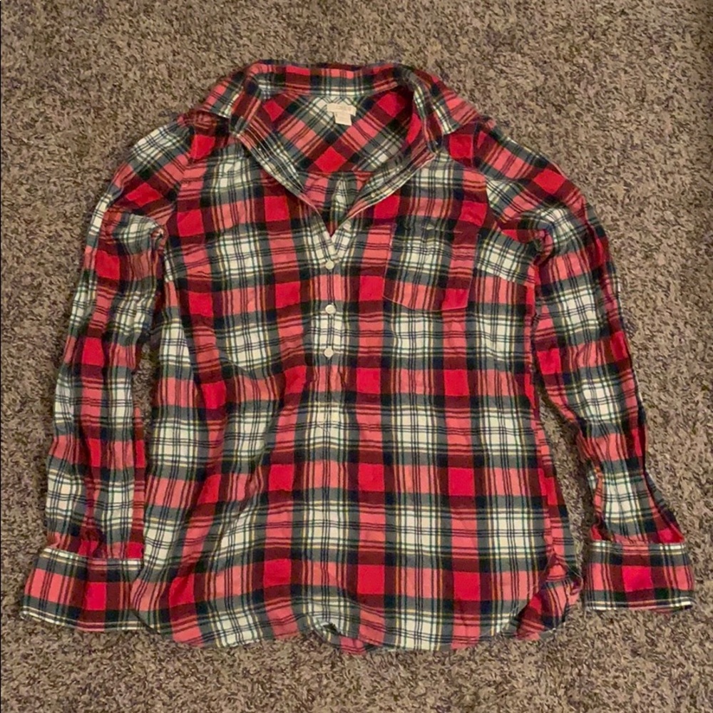 J Crew Factory Red Green Plaid Flannel Popover XS